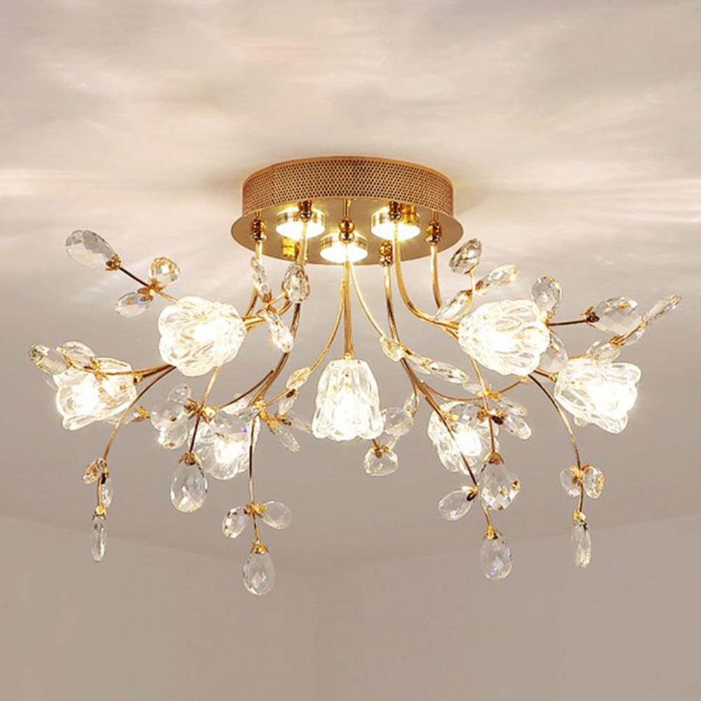 Lámparas de techo empotradas con flores elegantes de Art Deco, doradas