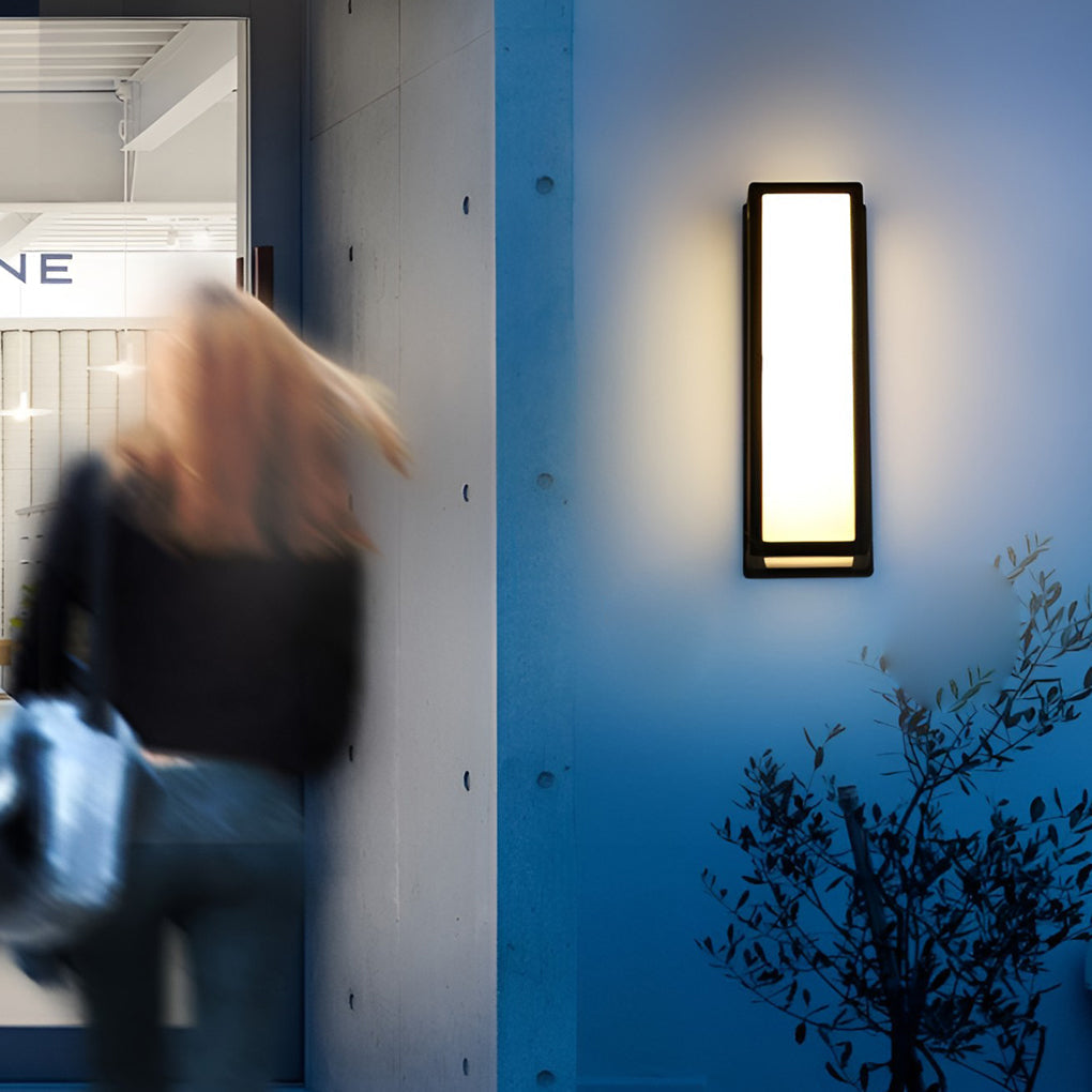 Aplique de pared contemporáneo negro rectangular con sensor de movimiento LED impermeable