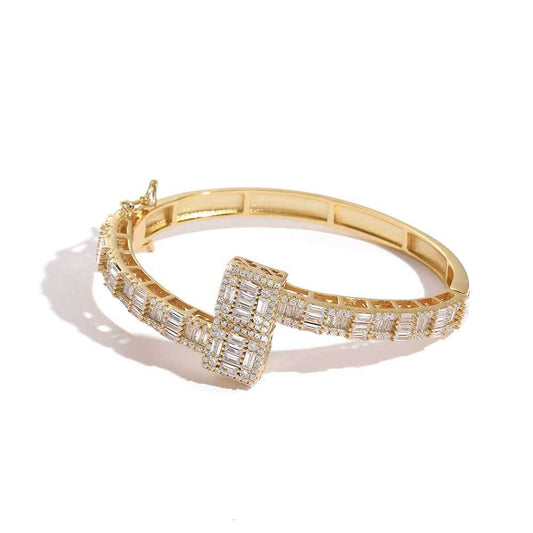 Love Baguette Bangle Bracelet , Gold Plated