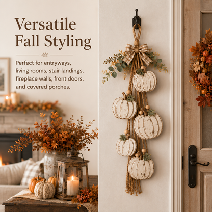 HarvestGlow – Rustic White Pumpkin Hanging Swag