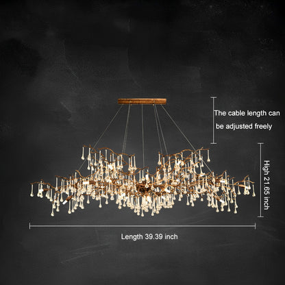 Lustre cascade en forme de goutte d'eau avec branche d'arbre en or moderne de luxe