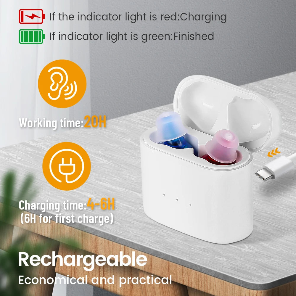 Rechargeable & Invisible Hearing Aids Pair