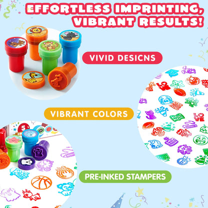 50Pcs Assorted Stamps for Kids Self-Ink Stamps with 50 Designs – Ventayo