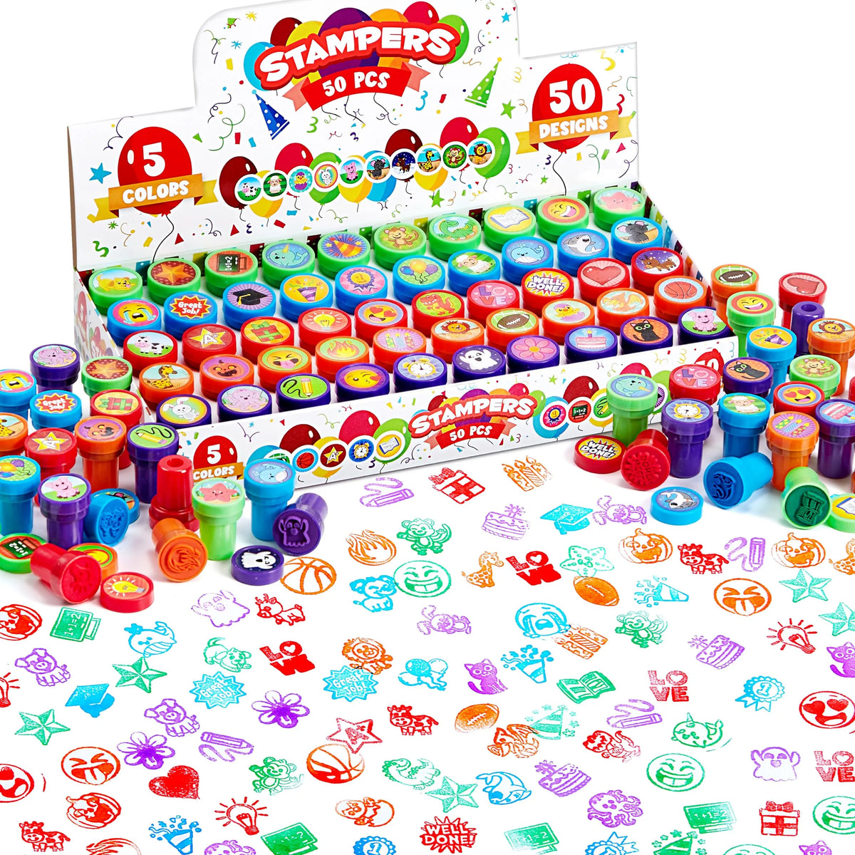 50Pcs Assorted Stamps for Kids Self-Ink Stamps with 50 Designs – Ventayo