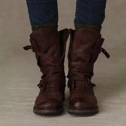 Damen Motorradstiefel Retro Stiefel mittelhoch für Damen
