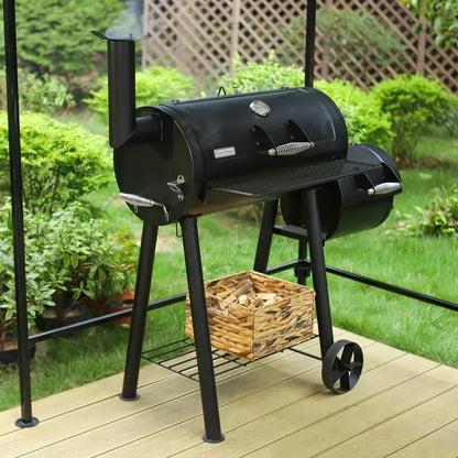 Dual-BBQ Charcoal Grill with Offset Smoker Combo