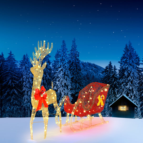 Life Size Outdoor Christmas Reindeer Sleigh Decoration