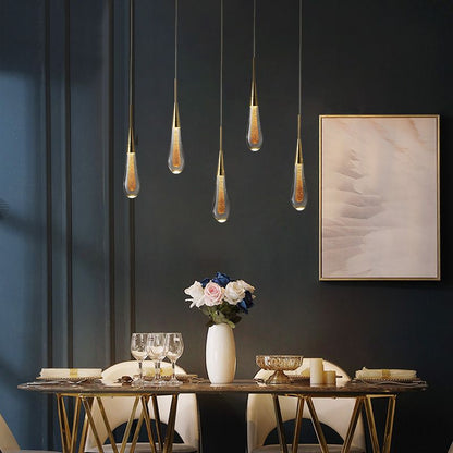 Lámpara colgante de lágrima dorada cristal metal dormitorio