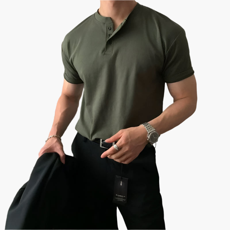 DAEGU Men’s Buttoned Collar T-Shirt – 100% Cotton, Tailored Fit & Short Sleeves