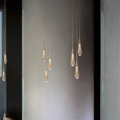 Lámpara colgante de lágrima dorada cristal metal dormitorio