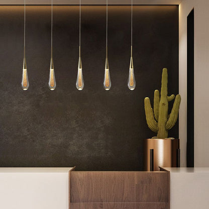 Lámpara colgante de lágrima dorada cristal metal dormitorio