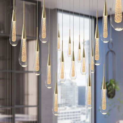 Lámpara colgante de lágrima dorada cristal metal dormitorio