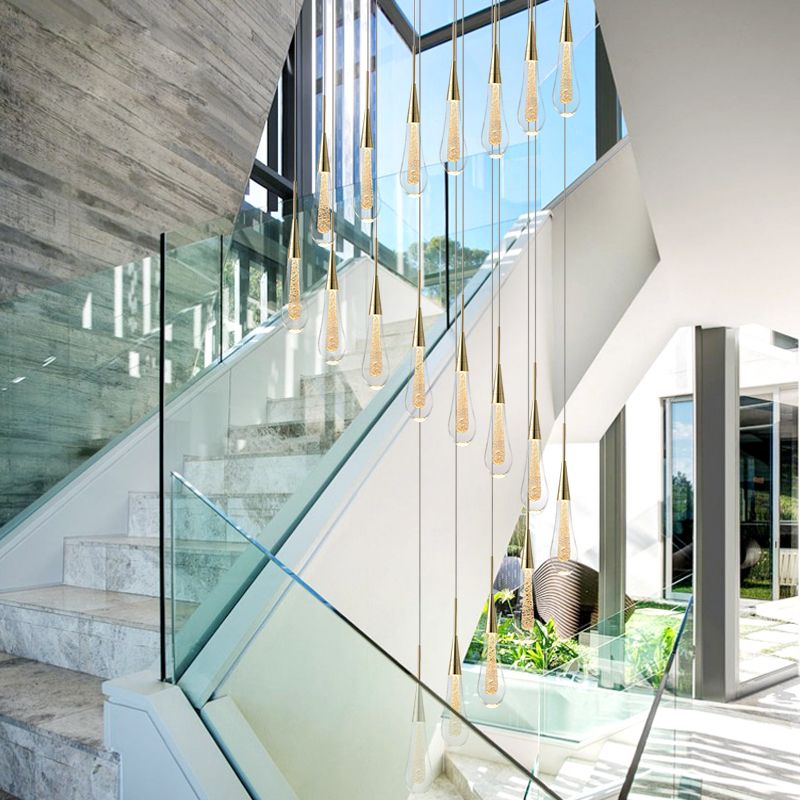 Lámpara colgante de lágrima dorada cristal metal dormitorio
