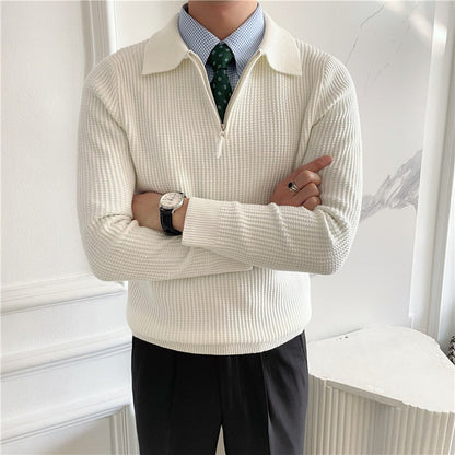 GONGJU Gebreide Trui met Rits – Heren 100% Katoen Gebreide Half-Rits Pullover met Geribbelde Textuur