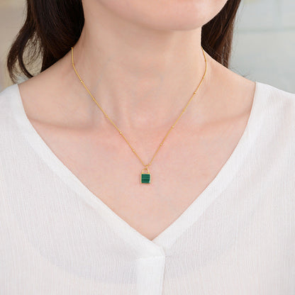 Clytia Love Malachite Lock Head Necklace, 925 Silver, 18K Gold Plated