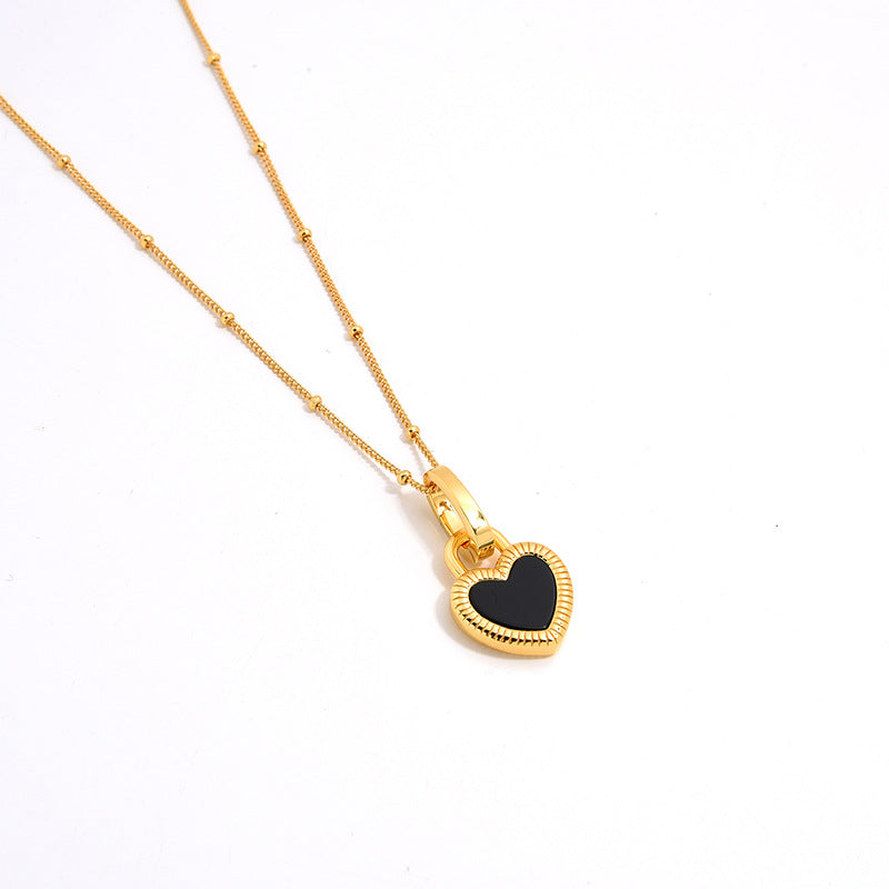 Heart Reversible Pendant Necklace, 925 Silver, 18k Gold Plated，Black Onyx And White Mother-Of-Pearl