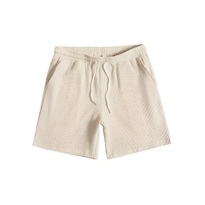 Roma Luce Men’s Summer Outfit Set – Waffle-Textured Cotton-Blend Shirt & Shorts