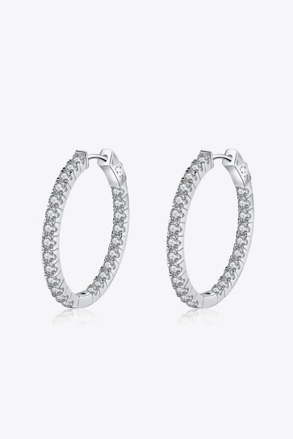 Radiant Grace Moissanite Rhodium-Plated Hoop Earrings