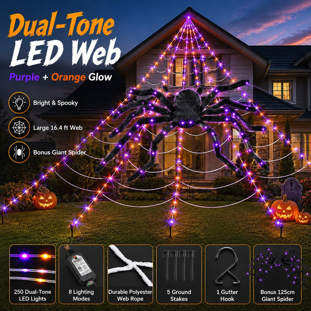 Giant Purple LED Spider Web Lights – Ventayo