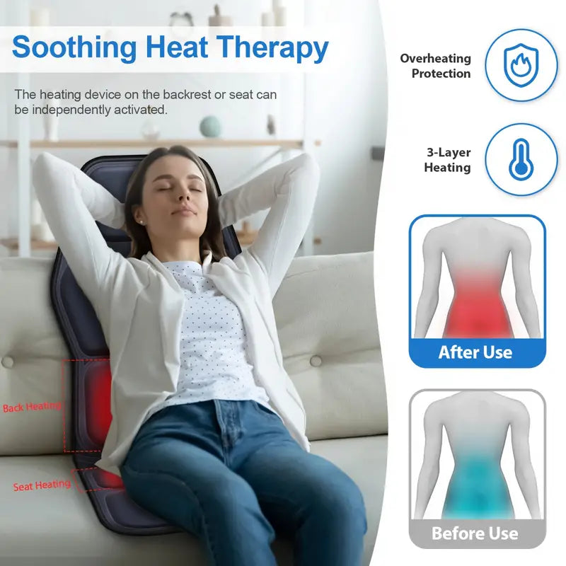 Full Back Massager with Heat – Shiatsu Chair Pad, Deep-Kneading, Adjustable Intensity