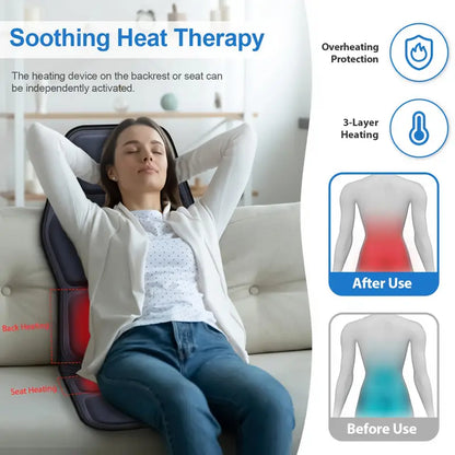 Full Back Massager with Heat – Shiatsu Chair Pad, Deep-Kneading, Adjustable Intensity
