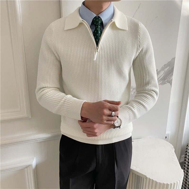 GONGJU Gebreide Trui met Rits – Heren 100% Katoen Gebreide Half-Rits Pullover met Geribbelde Textuur