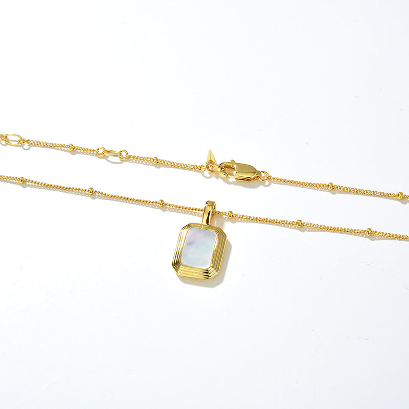 Square Reversible Pendant Necklace, 925 Silver, 18k Gold Plated，Black Onyx And White Mother-Of-Pearl