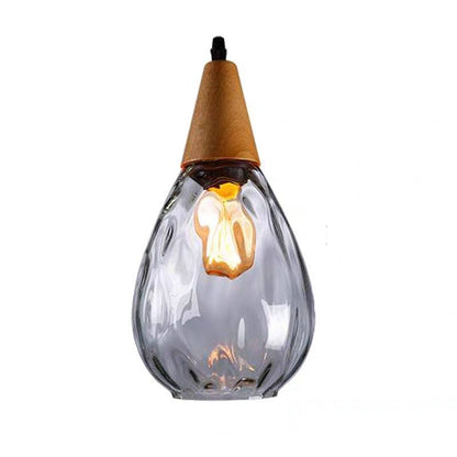 Lámpara colgante vintage en forma de lágrima, vidrio/madera