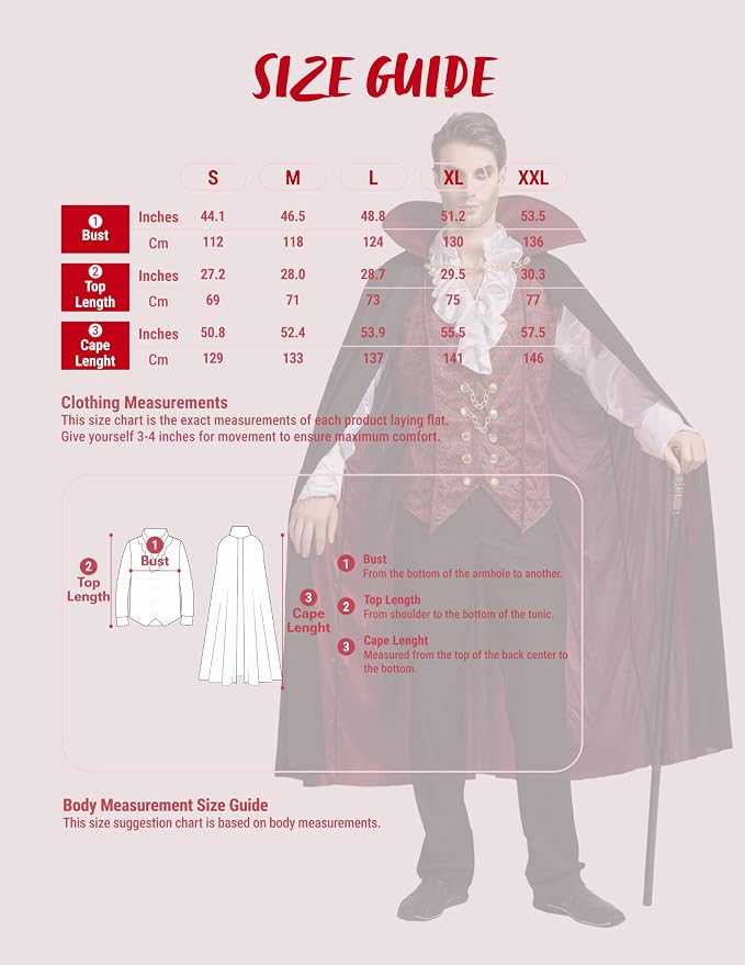 Men's Vampire Costume with Cape - Dracula Halloween Outfit – Ventayo