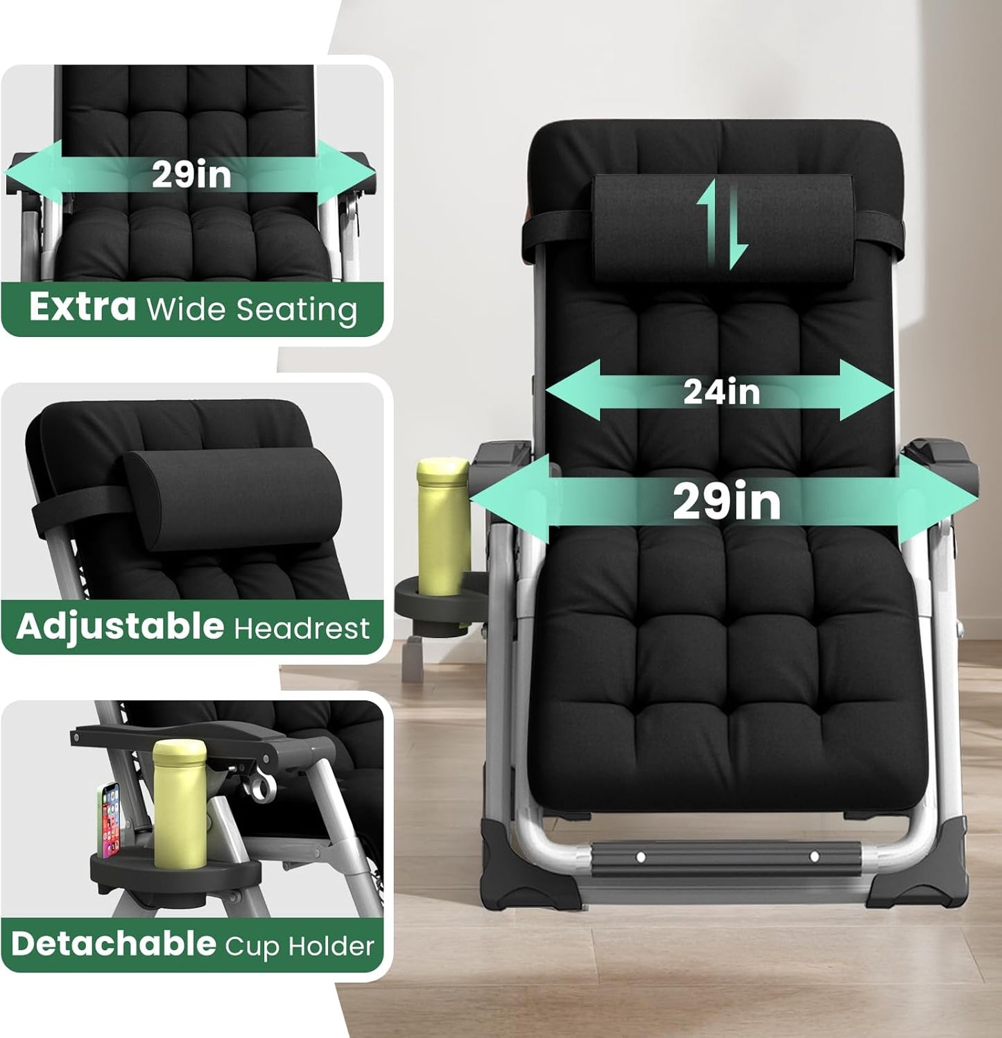 Heavy-Duty Outdoor Folding Lounge Chair – 500LB Capacity Patio Recliner | Ventayo