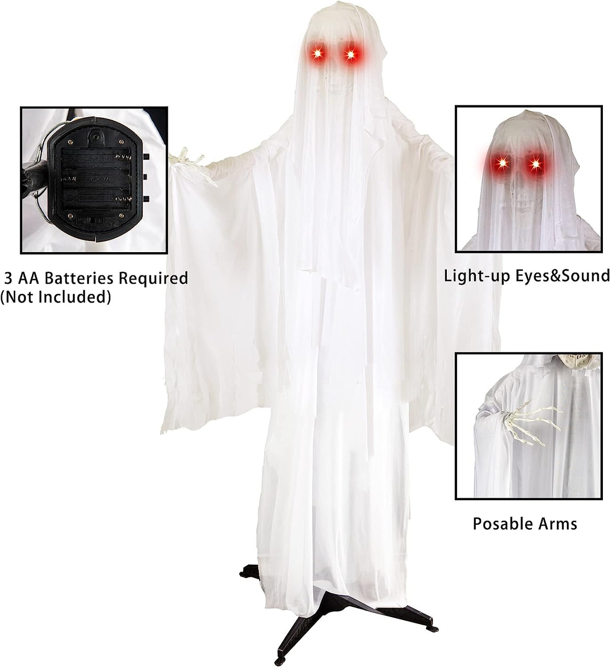 68in Standing Animated Ghost with Skeleton Hands – Ventayo