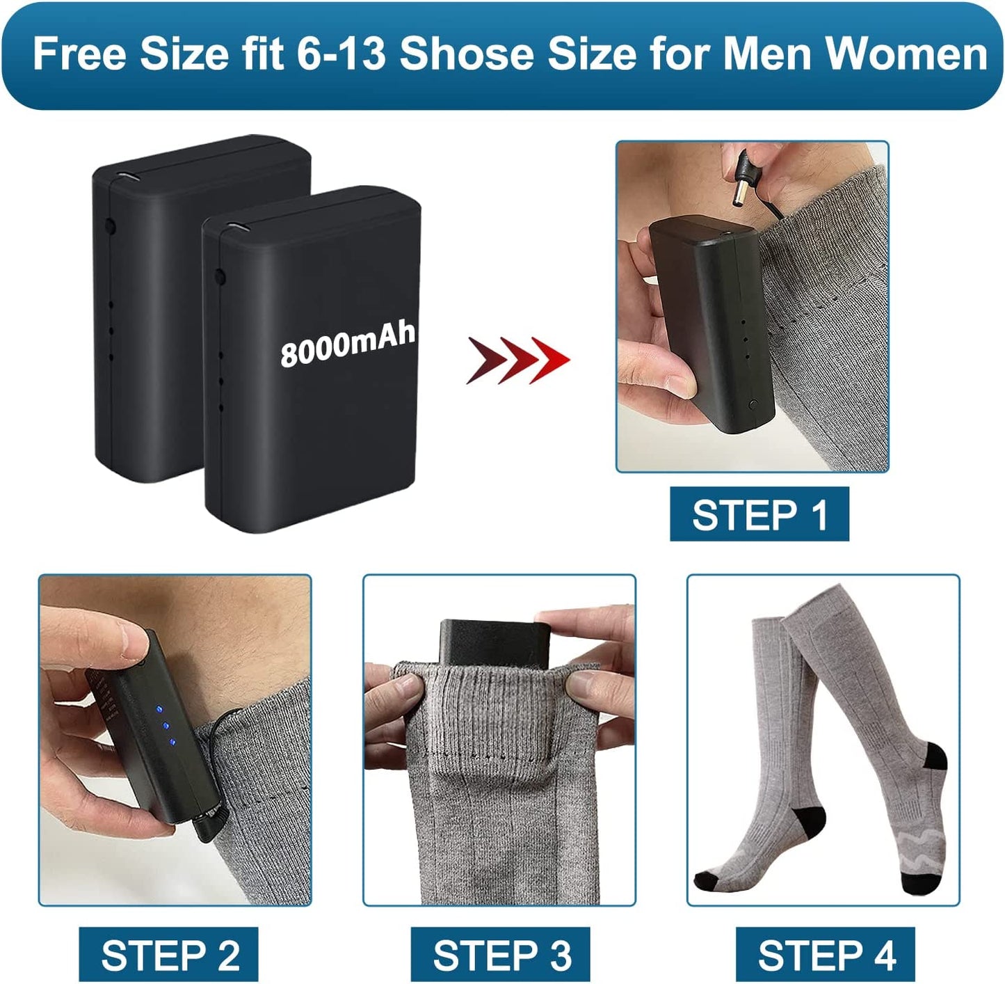 Electric Battery-Operated Rechargeable Self-Heating Heated Socks For Men And Women