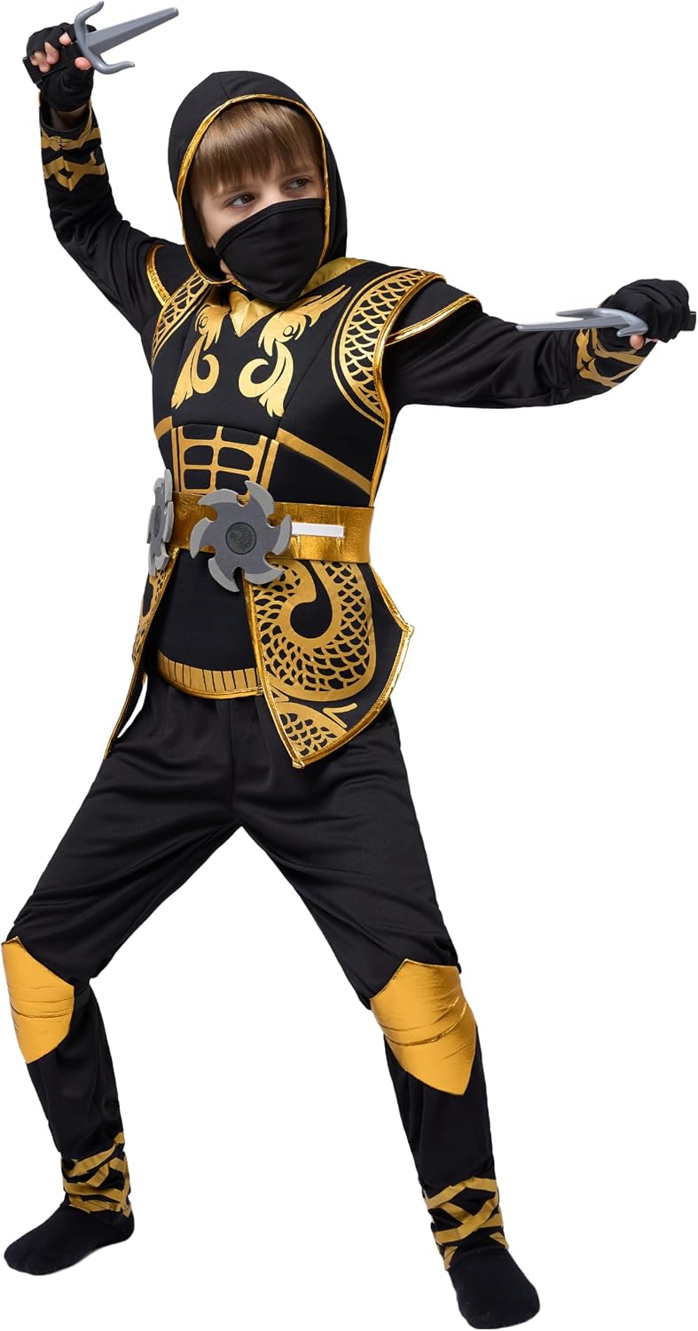 Kids' Golden Halloween Ninja Costume Set – Ventayo