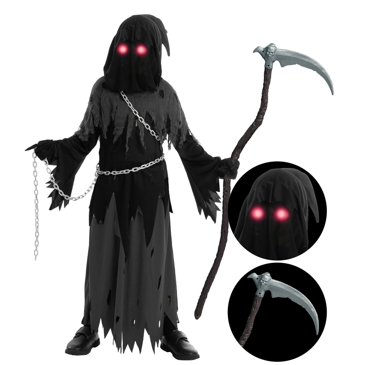 Glowing Eyes Grim Reaper Halloween Costume for Kids – Ventayo