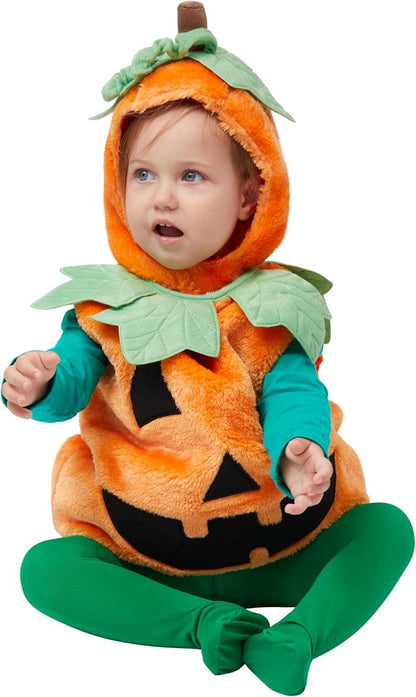 Baby Pumpkin Costume with Green Leaves - Toddler Halloween Outfit – Ventayo
