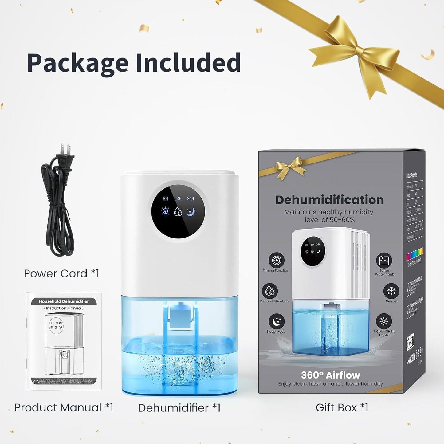 Portable Dehumidifier for Bedroom/Bathroom – Quiet Damp Air Moisture Remover