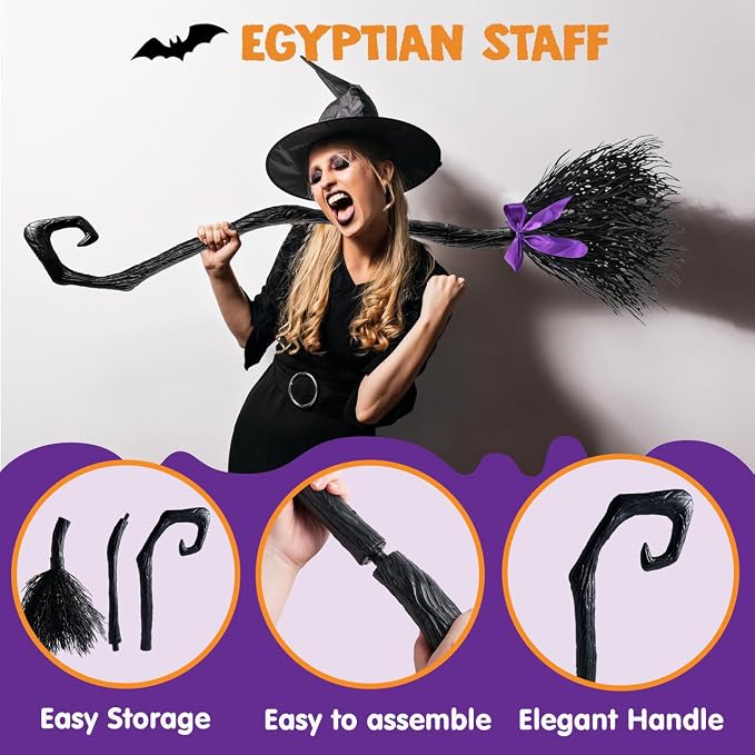 55" Witch Broom with Ribbons - Halloween Costume & Decor Prop – Ventayo