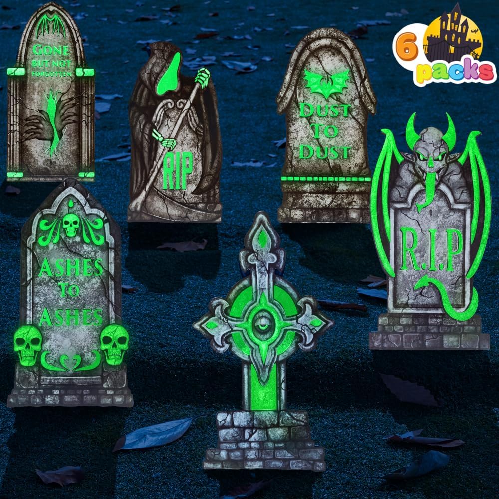16in Halloween Graveyard Tombstones Fluorescent, 6 Pcs – Ventayo