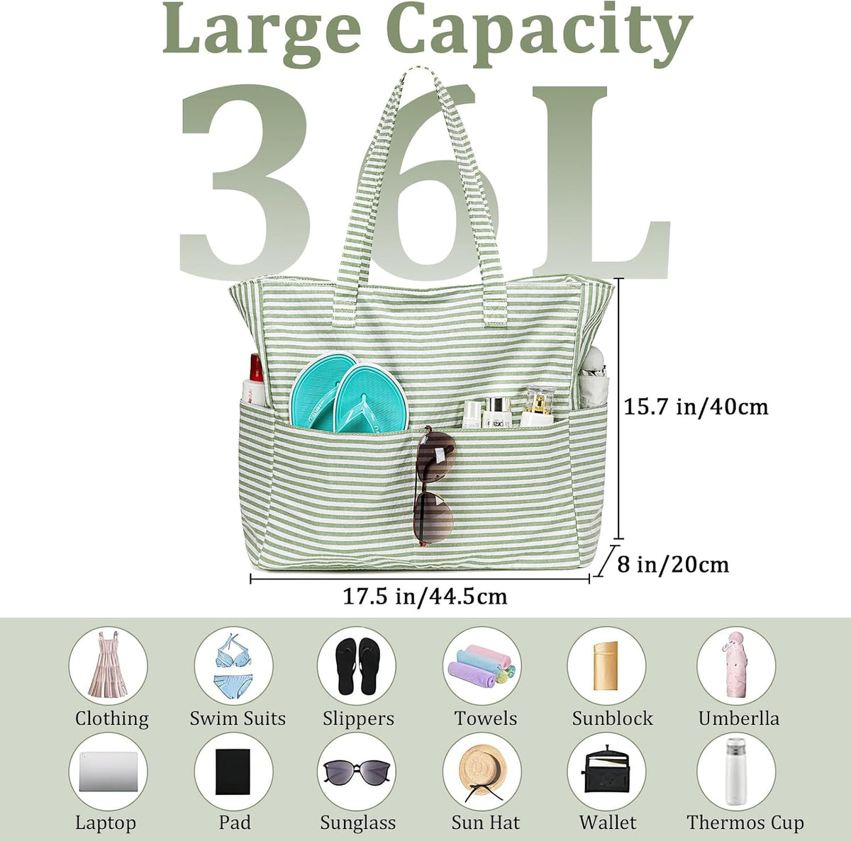 Ventayo – Coastal Collection | Large Waterproof Beach Tote Bag with Zipper & Wet Pocket | Versatile for Travel, Gym, and Grocery