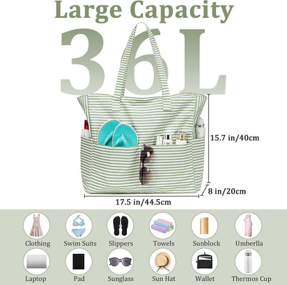 Ventayo – Coastal Collection | Large Waterproof Beach Tote Bag with Zipper & Wet Pocket | Versatile for Travel, Gym, and Grocery