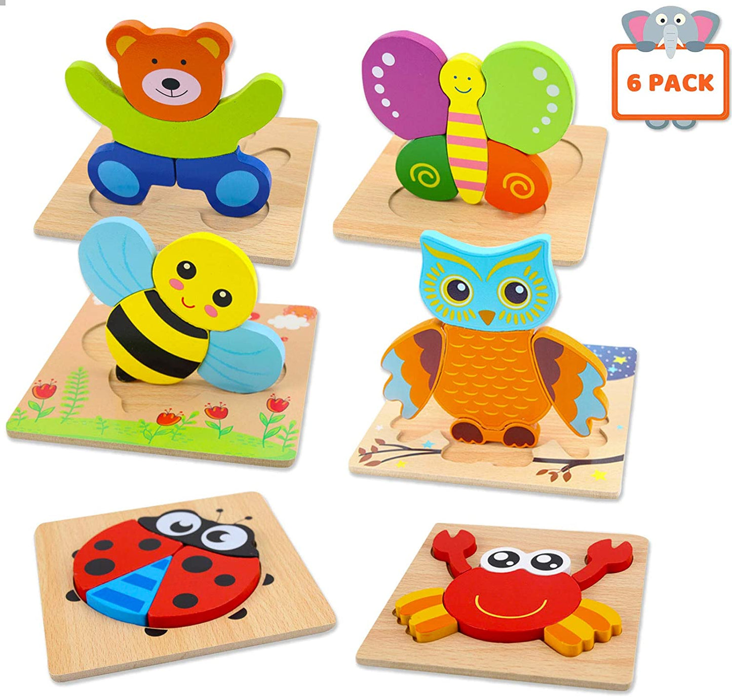 Bestseller: 6 pieces Montessori wooden puzzles