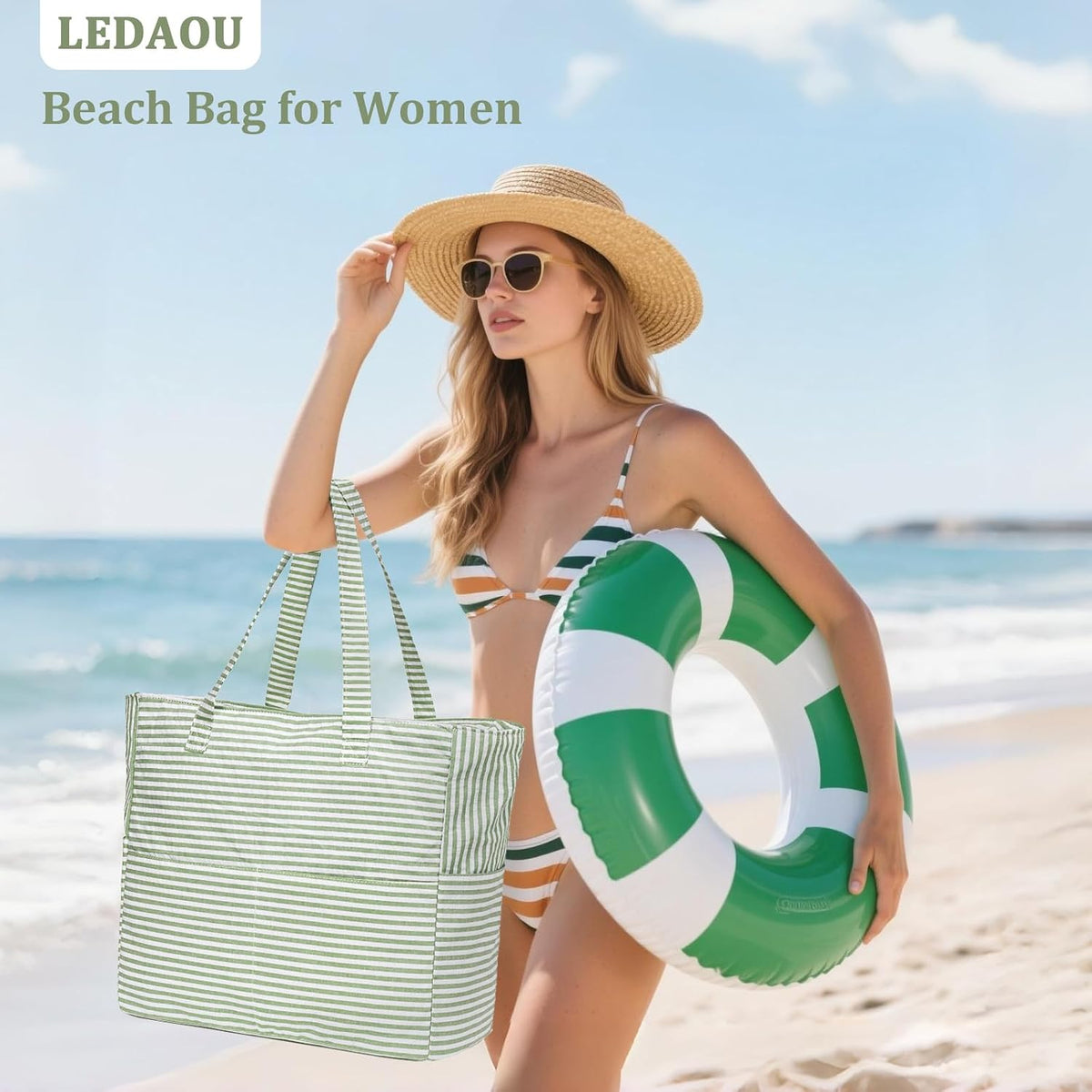 Ventayo – Coastal Collection | Large Waterproof Beach Tote Bag with Zipper & Wet Pocket | Versatile for Travel, Gym, and Grocery