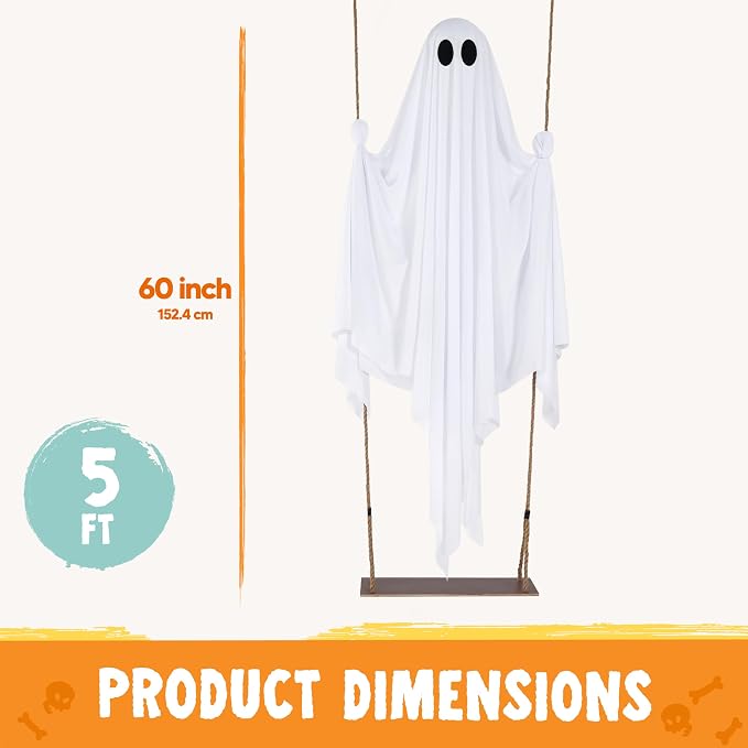 5 FT Hanging Swing Ghost - Light-Up Halloween Outdoor Decoration – Ventayo
