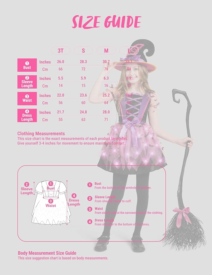 Girls Light Up Witch Costume - Kids Halloween Set with Hat & Broom – Ventayo