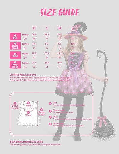 Girls Light Up Witch Costume - Kids Halloween Set with Hat & Broom – Ventayo