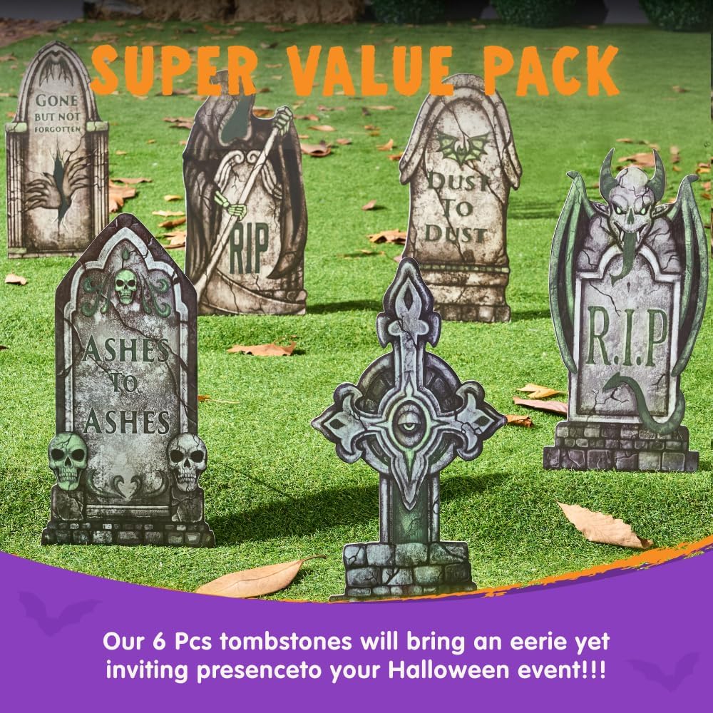 16in Halloween Graveyard Tombstones Fluorescent, 6 Pcs – Ventayo