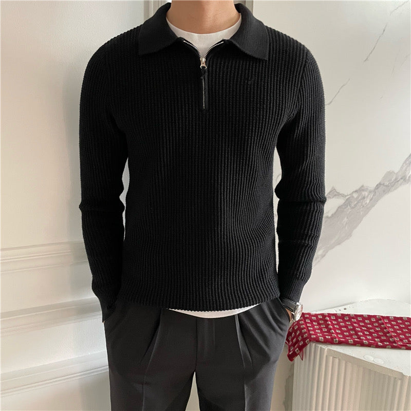 GONGJU Gebreide Trui met Rits – Heren 100% Katoen Gebreide Half-Rits Pullover met Geribbelde Textuur