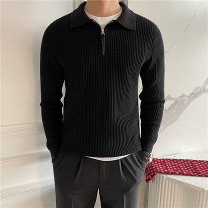 GONGJU Gebreide Trui met Rits – Heren 100% Katoen Gebreide Half-Rits Pullover met Geribbelde Textuur