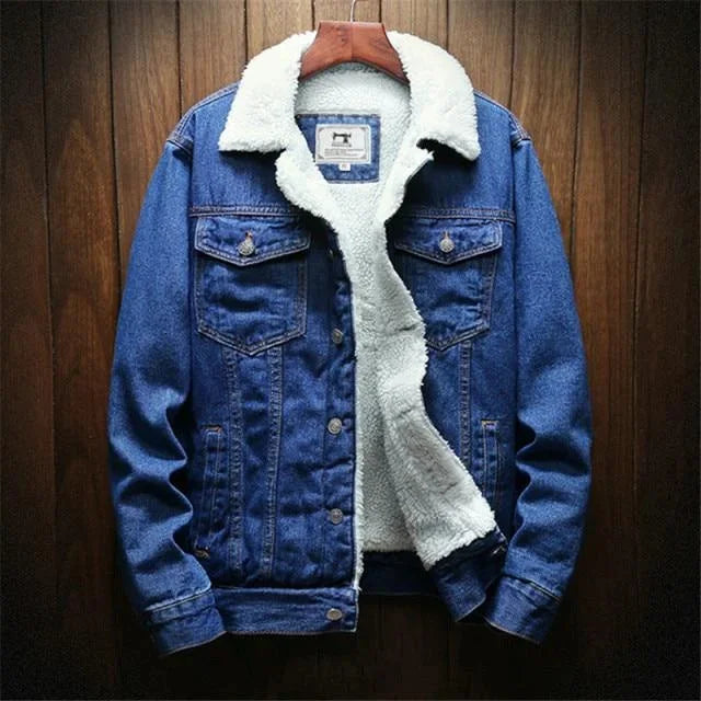 Herr Vinter Varm Denimjacka Kappa Fleece/Kowboj Jeansjacka