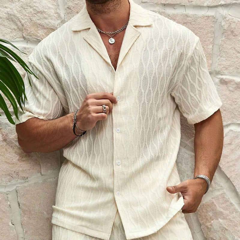 Mykonos Men’s Summer Outfit Set – Woven Cotton Shirt & Matching Shorts